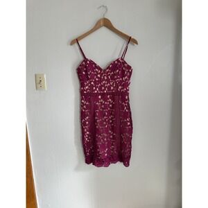 Lulu's Pink Mini Slip Layered Scalloped Hem Lace Dress Festival Bodycon Medium